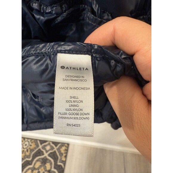 Athleta Banner Peak Goose Down Jacket Navy Blue  Water Resistant small - Picture 10 of 11